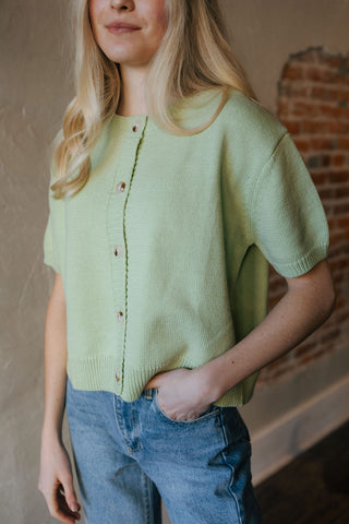 Short Sleeve Cardigan, Lime