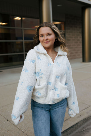 Floral Embroidered Teddy Jacket