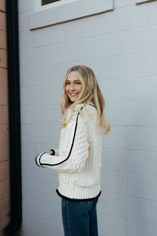 Crochet Sweater, Wht/Blk