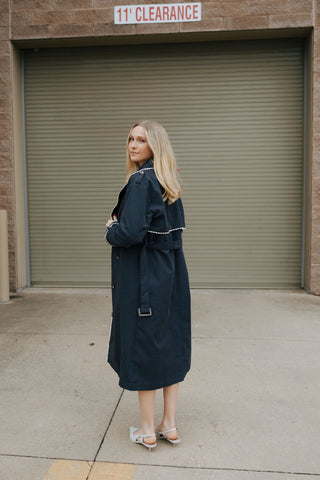 Lace Trim Trench Coat, Navy