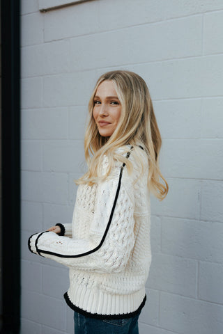 Crochet Sweater, Wht/Blk