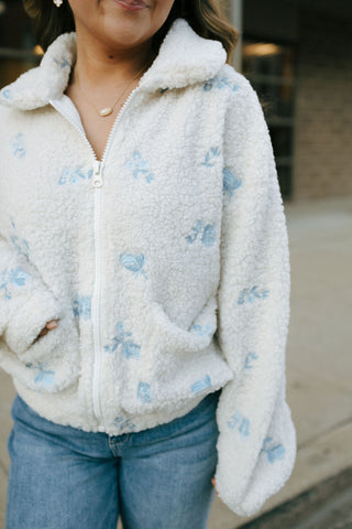 Floral Embroidered Teddy Jacket