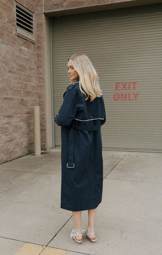 Lace Trim Trench Coat, Navy