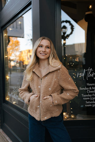 Bow Embroidered Teddy Jacket