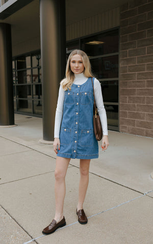 Button Sleeveless Denim Dress