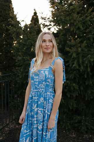 Boho Print Dress, Blue