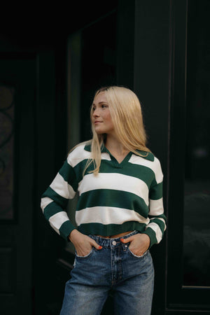 Stripe Collared Sweater, Green