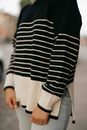 Striped Contrast Turtleneck Sweater