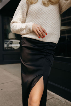 Side Slit Midi Skirt, Black