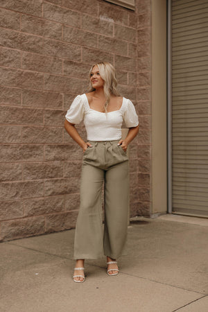 Wide Leg Trousers, Olive