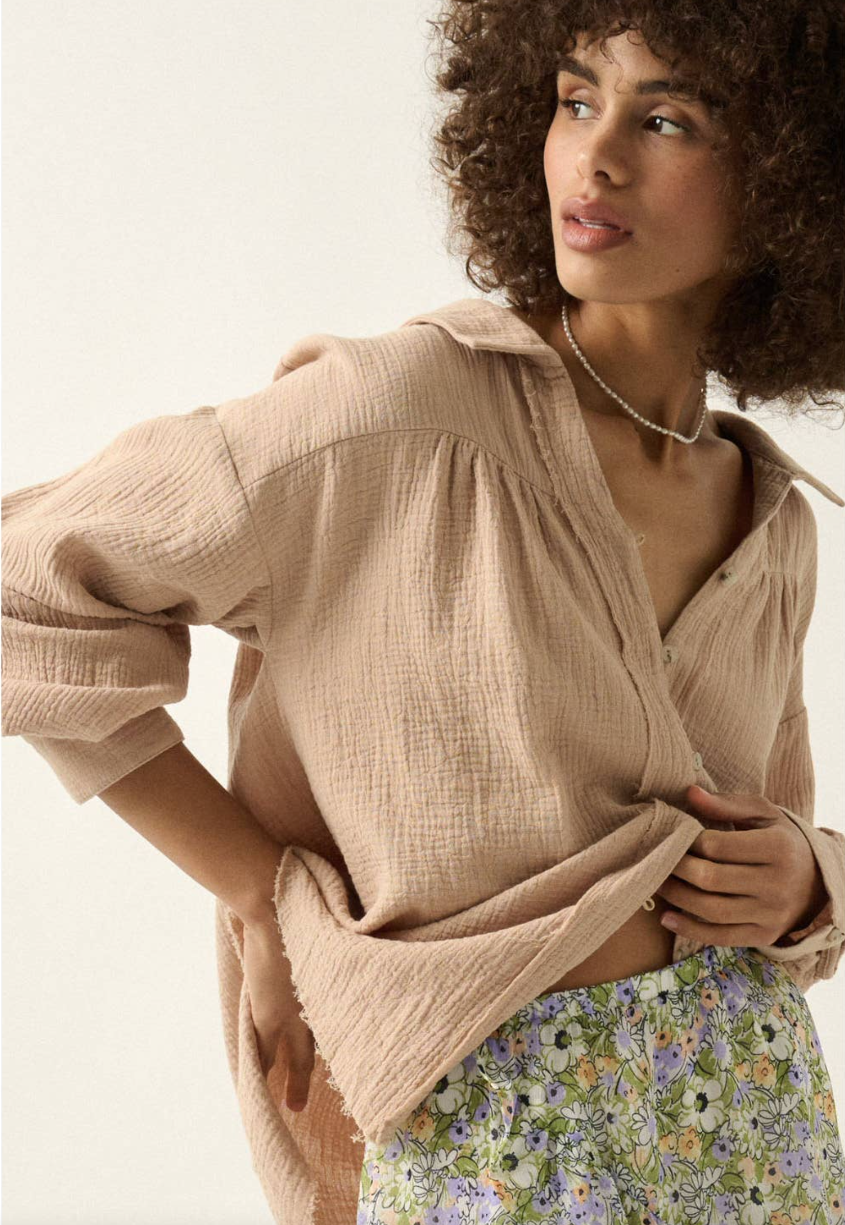 Crinkle Cotton Top, Sand