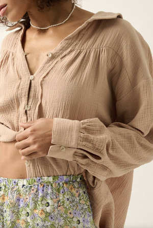Crinkle Cotton Top, Sand