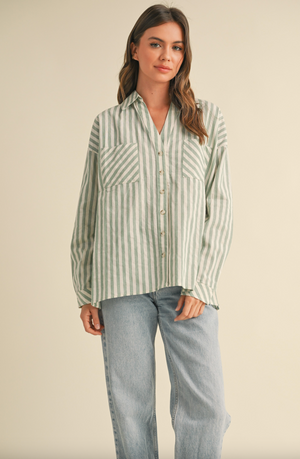 Stripe Button Up, Sage