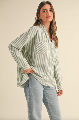 Stripe Button Up, Sage