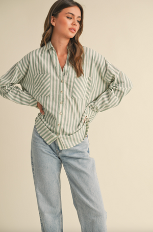 Stripe Button Up, Sage