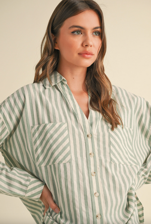 Stripe Button Up, Sage