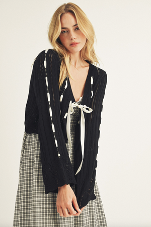 Open Crochet Cardigan, Black