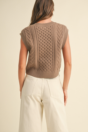 Cableknit Sweater Vest, Mocha