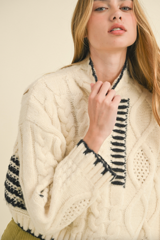 Mixed Cable Sweater, Ivory