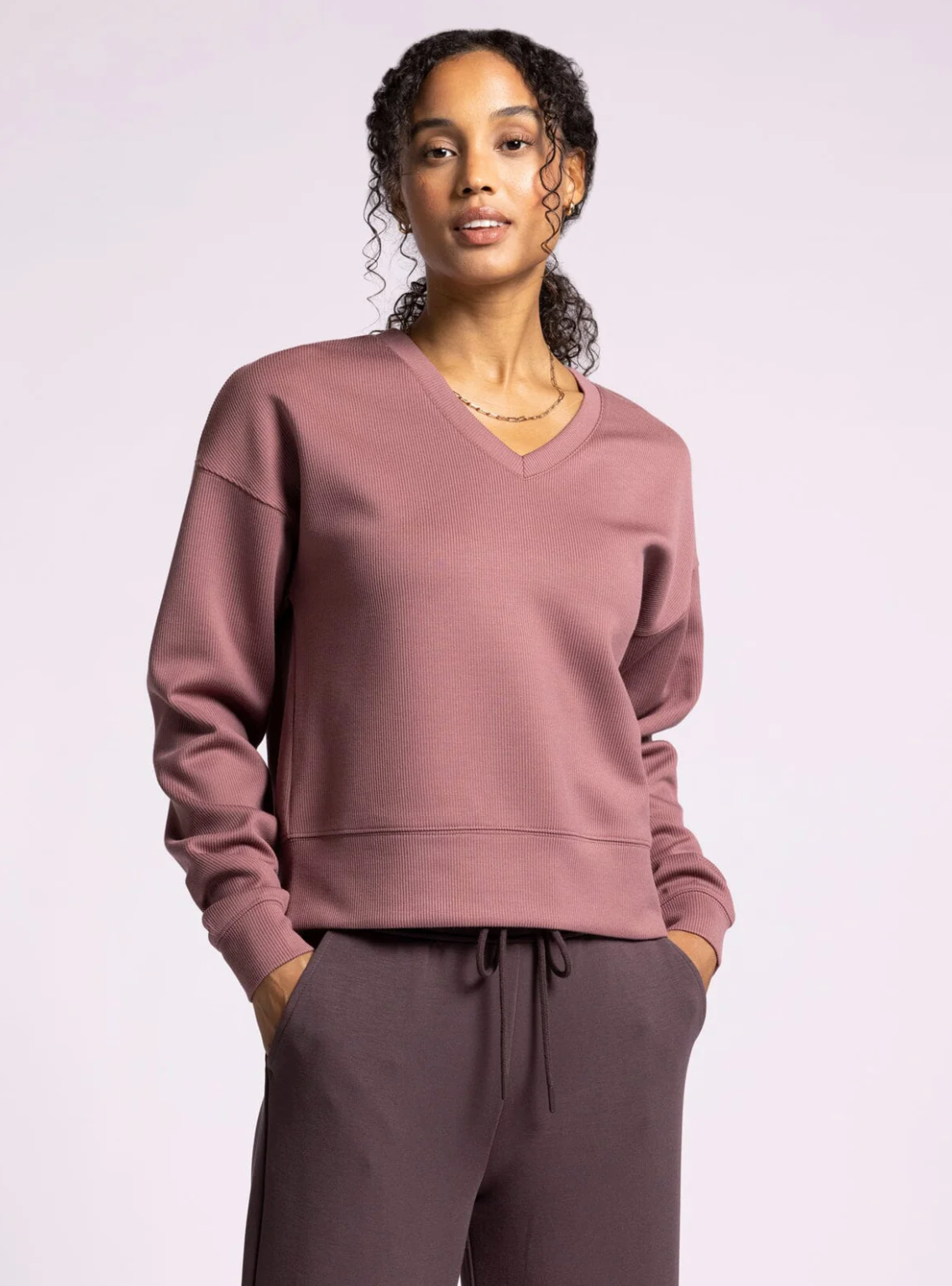 Martina V-Neck Pullover, Rose Brown