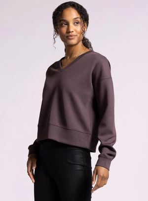 Martina V-Neck Pullover, Raisin Rib