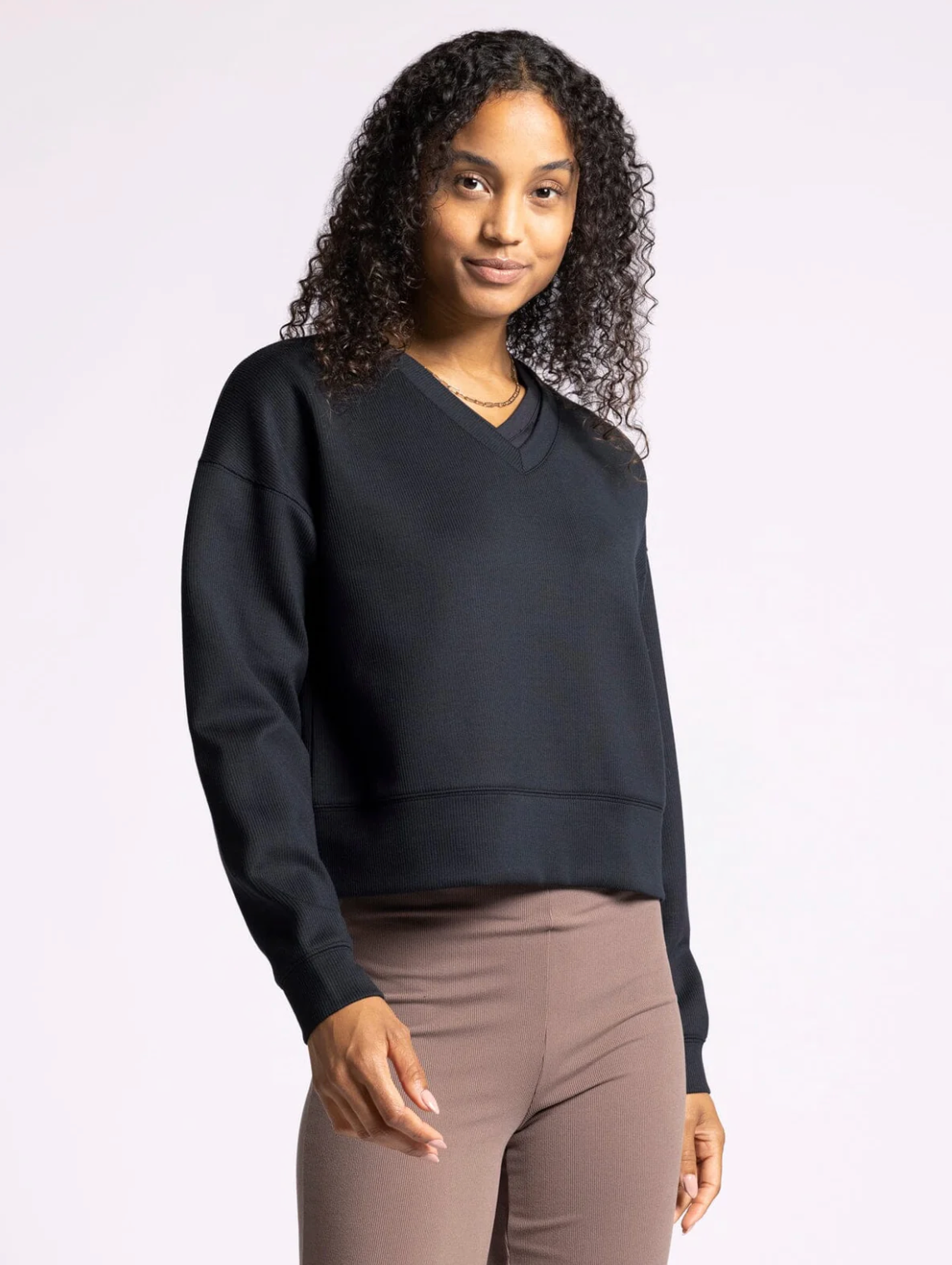 Martina V-Neck Pullover, Black Rib