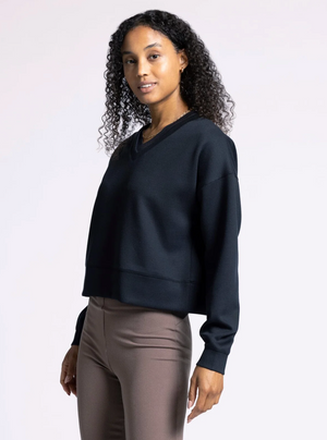 Martina V-Neck Pullover, Black Rib