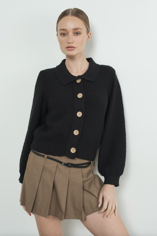 Collared Button Cardigan, Black