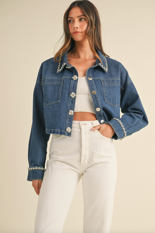 Rhinestone Denim Jacket, Indigo