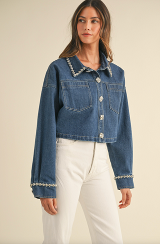 Rhinestone Denim Jacket, Indigo