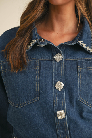 Rhinestone Denim Jacket, Indigo