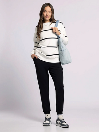 Martina Oversized Crew, White Stripe