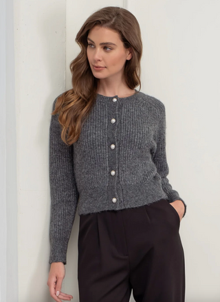 Crew Pearl Button Cardigan, Charcoal