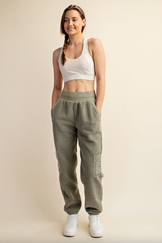 Micro Sherpa Pants, Sage