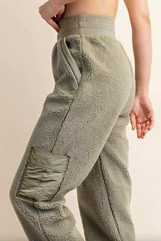 Micro Sherpa Pants, Sage