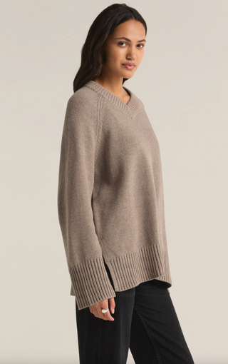 Boulevard V Neck Sweater, Taupe by Z Supply