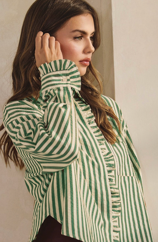 Stripe Ruffle Button Up, Green - The Red Thread Boutique