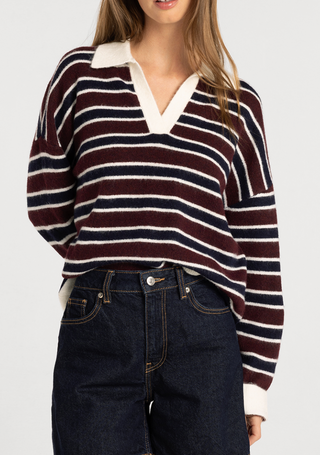 Nina Sweater, Wine/Navy Stripe