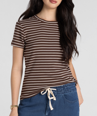 Annie Tee, Mahogany Cream Stripe - The Red Thread Boutique