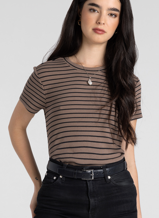 Annie Tee, Latte Black Stripe - The Red Thread Boutique