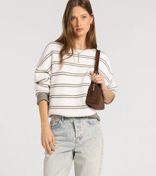 Ely Sweater, Ivory Olive Stripe
