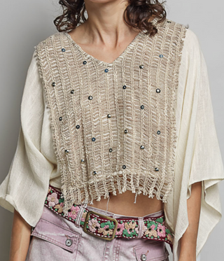 Sterling Studded Kimono Top, Natural - The Red Thread Boutique