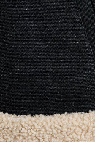 Fur Contrast Jacket, Black Denim