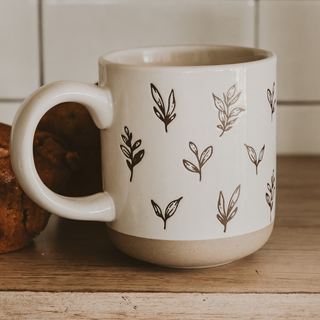 Brown Leaves Stoneware Coffee Mug *final sale*