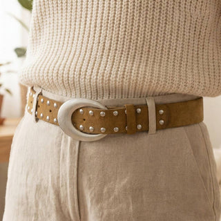 Double Studded Trim Vegan Leather Belt: SBR - The Red Thread Boutique