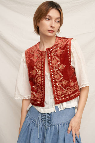 Embroidered Sequin Velvet Vest *final sale