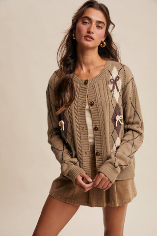Argyle Bow Detail Knit Cardigan *final sale
