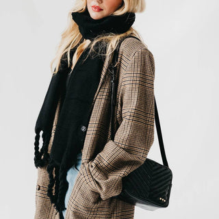 Twyla Twisted Tassel Scarf: Black