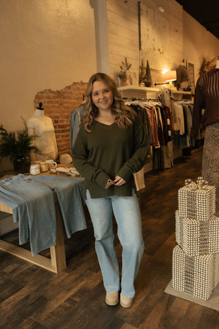 All Around V - Neck Sweater, Fern *final sale - The Red Thread Boutique