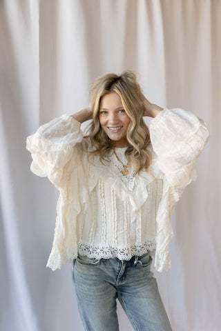 Amber Ruffle Lace Top, Natural - The Red Thread Boutique